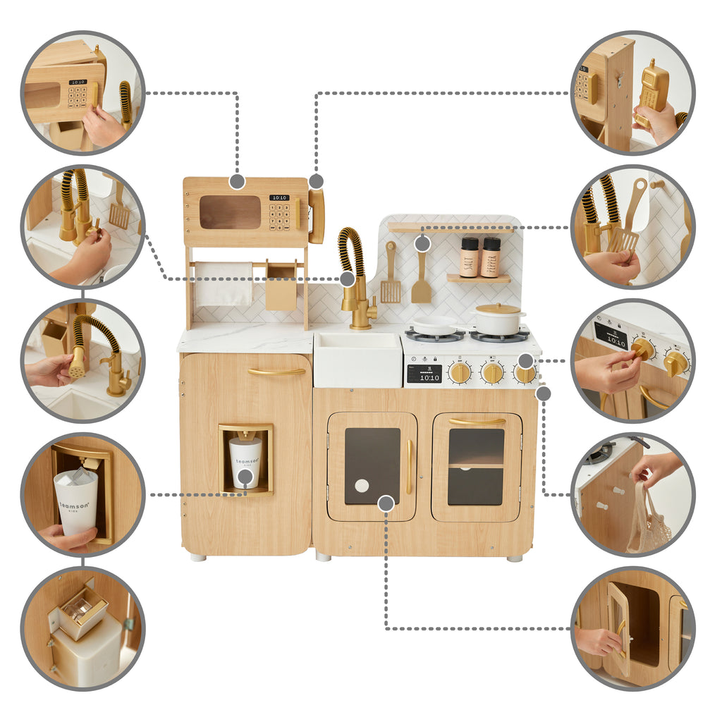 Medium Play Kitchen with Kitchen Accessories, Light Oak/White V895