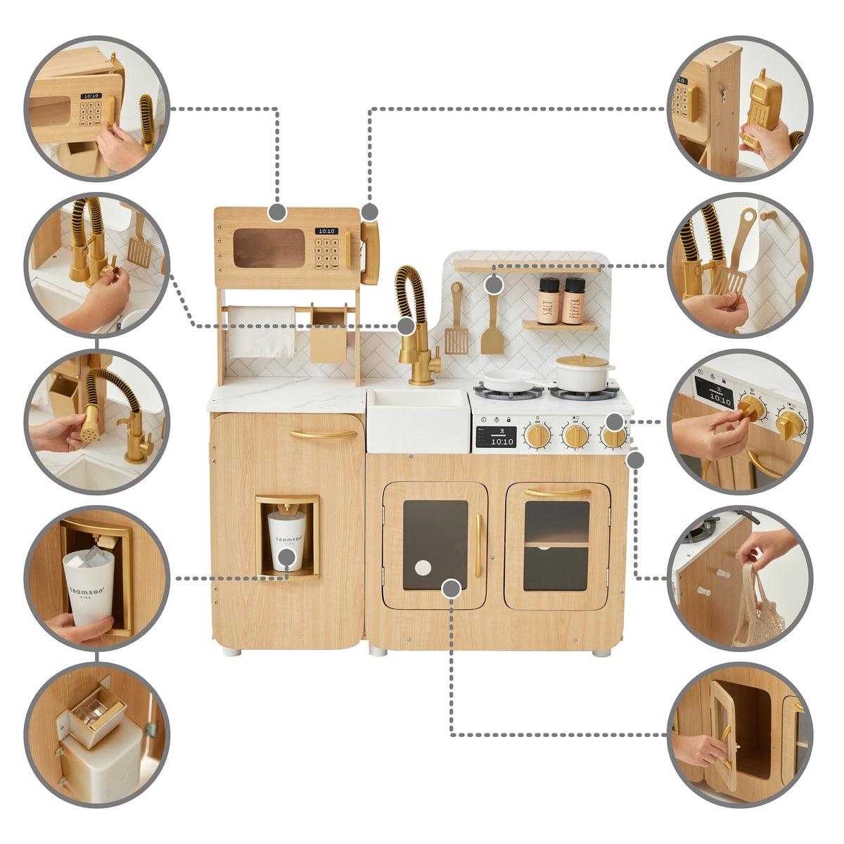 Medium Play Kitchen with Kitchen Accessories, Light Oak/White V895