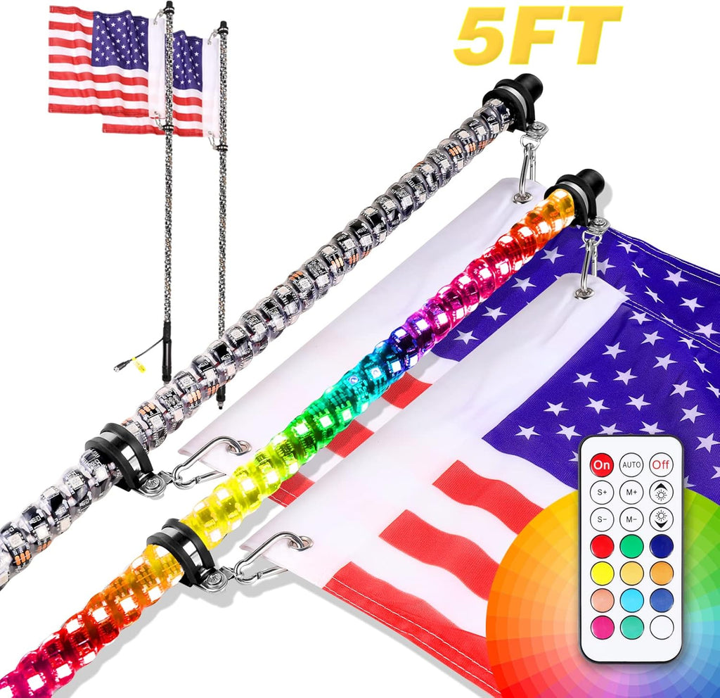 RGB Chasing Antenna Whip Lights 2 Pack 5FT I7788