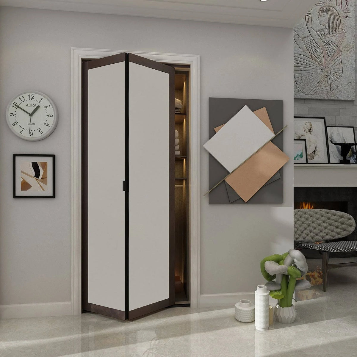 Mocha 1-Lite MDF Wood Frame Frosted Glass Interior Bi-Fold Closet Door D4162