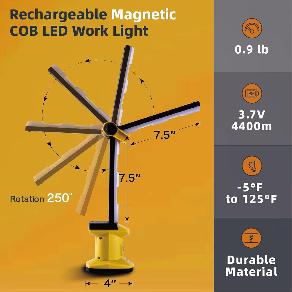 LED Rechargeable Magnetic Work Light, Foldable Cordless Underhood Flood Lighting, 2 Pack X56804