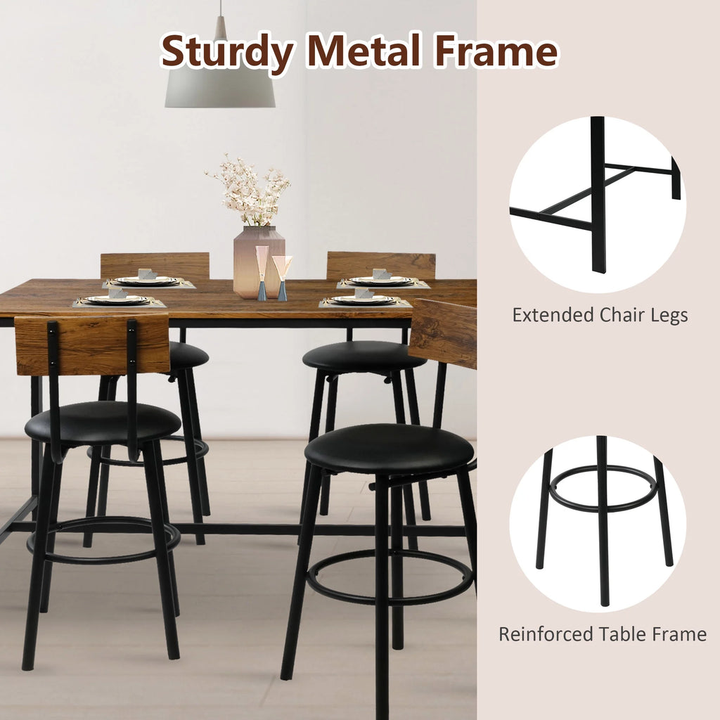 Rustic Brown PU Upholstered Bar Table Set of 4 with 4 Stools D57192
