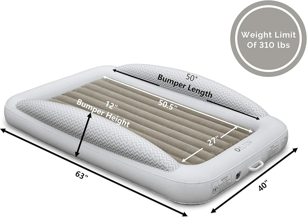 Inflatable Toddler Bed Air Mattress with Safety Bumper, Portable Travel Cot with Removable Mattress, High Speed Pump and Travel Bag D529