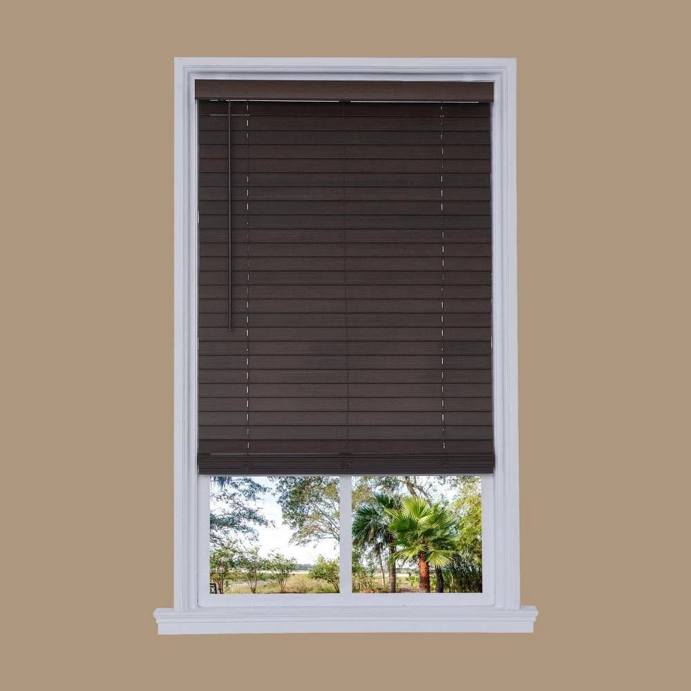 Cordless Brown Faux Wood Room Darkening Horizontal Blinds C153