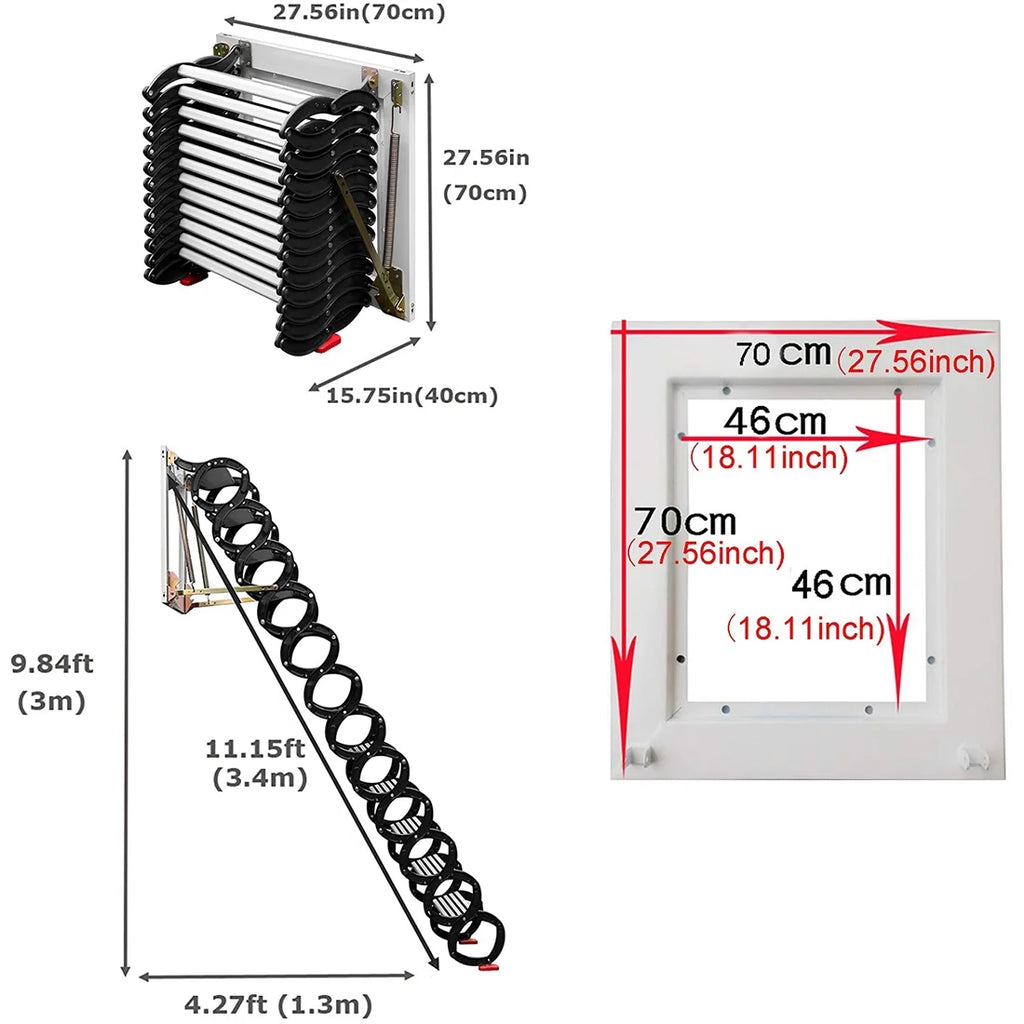 Black-White Al-mg Alloy Wall Mounted Folding Attic Ladder Y289