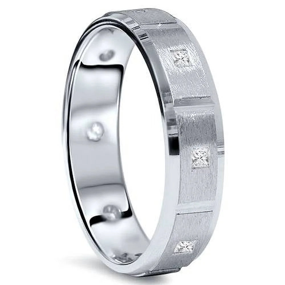 Princess Cut Diamond White Gold Wedding Ring Band F254