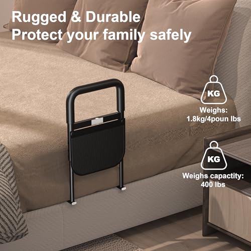 Adjustable Heights Bed Cane with Storage Pocket, Non-Slip Handle, Motion Sensor Light, Bed Handrails Z6938