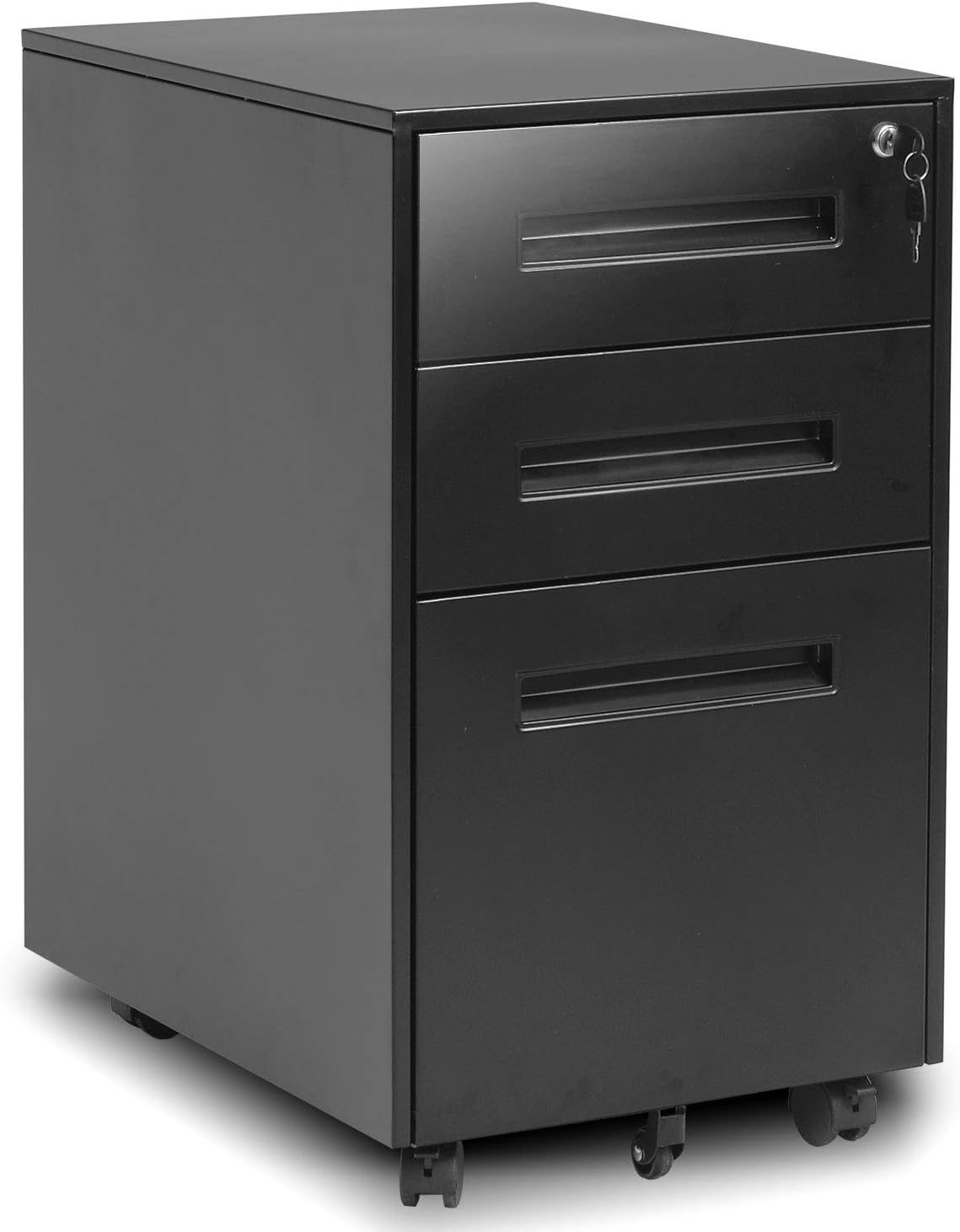 Black 3 Drawer Mobile File Cabinet with Wheels T444812