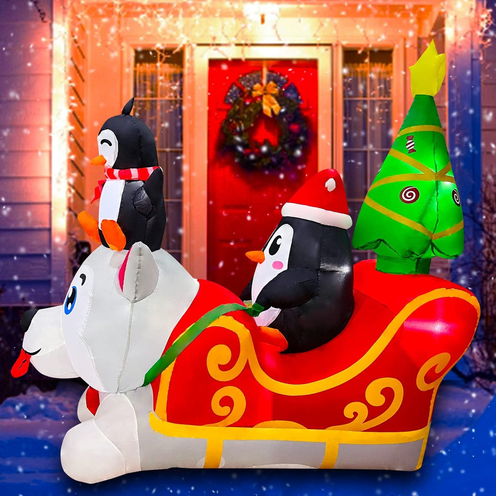 Inflatable Christmas Dog Sledding Decoration with Penguin and Christmas Tree, 5FT Y841