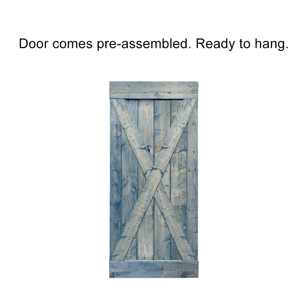 Weather Gray Stained Wood Interior Sliding Barn Door with Hardware Kit J625