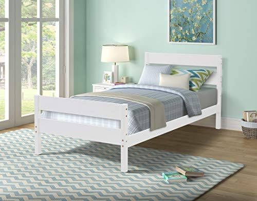 White Twin Wood Platform Bed with Headboard and Footboard X6513