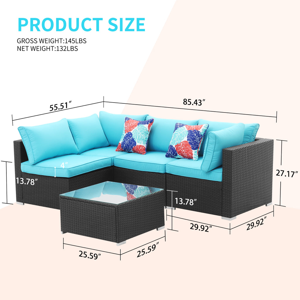 Blue 5 Pieces Outdoor Patio Conversation Sofa Set N45175