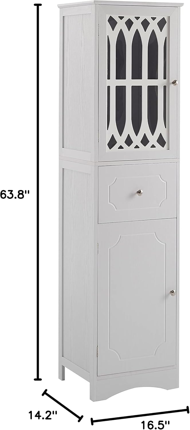 White 16.5" L x 14.2" W x 63.8" H Bathroom Storage Cabinet N563