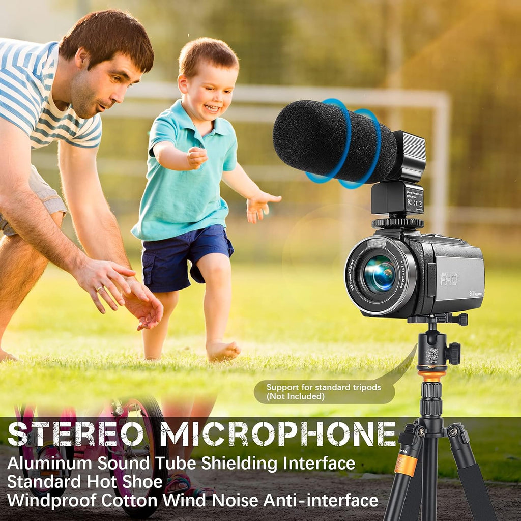 Camcorder 1080P Video Camera 36MP 3.0 Inch IPS Touch Screen IR Night Vision 16X Digital Zoom with External Microphone Handheld Stabilizer Remote Control U6759