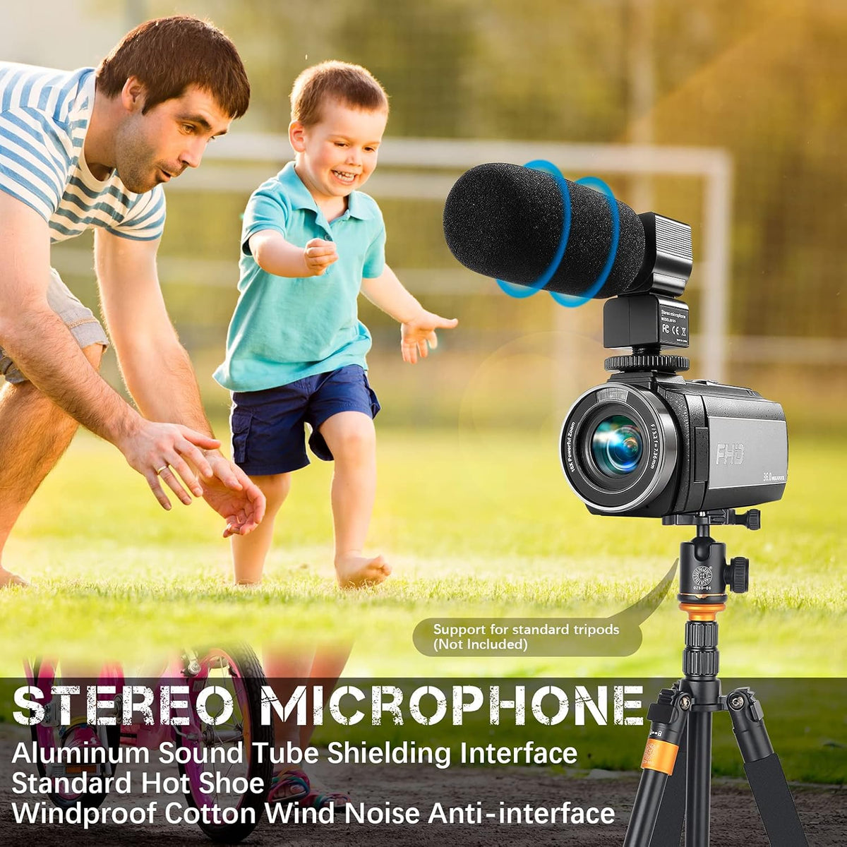 Camcorder 1080P Video Camera 36MP 3.0 Inch IPS Touch Screen IR Night Vision 16X Digital Zoom with External Microphone Handheld Stabilizer Remote Control U6759