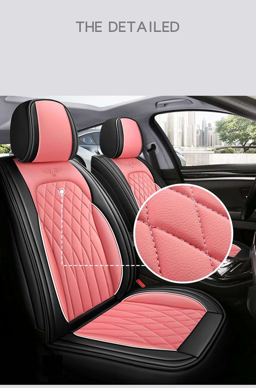 Black&Pink Faux Leather Car Seat Covers Full Set R181