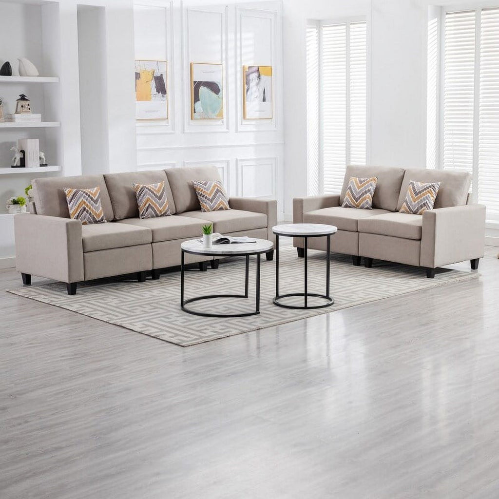 Grey Linen Fabric Sofa and Loveseat Set with Pillows P924