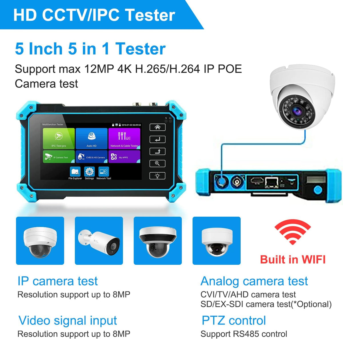 8MP 6 in 1 IP Camera Test Monitor with IPS Touch Screen Z590761