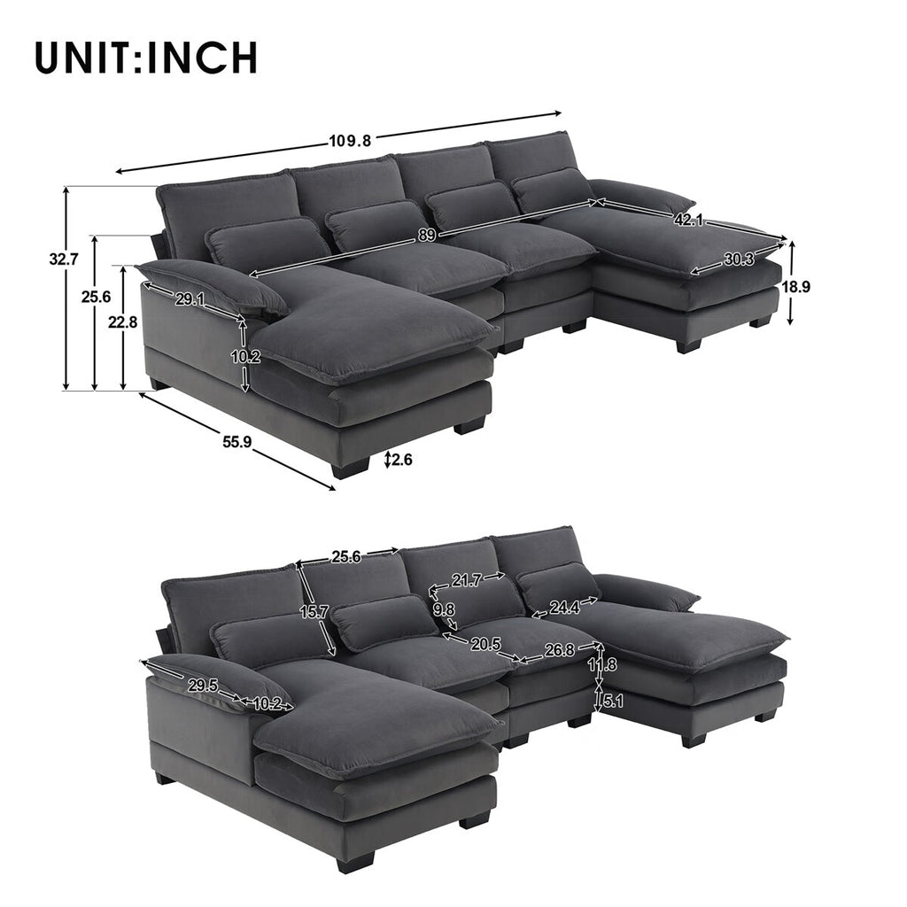 U-shaped Sectional Sofa with Waist Pillows U273