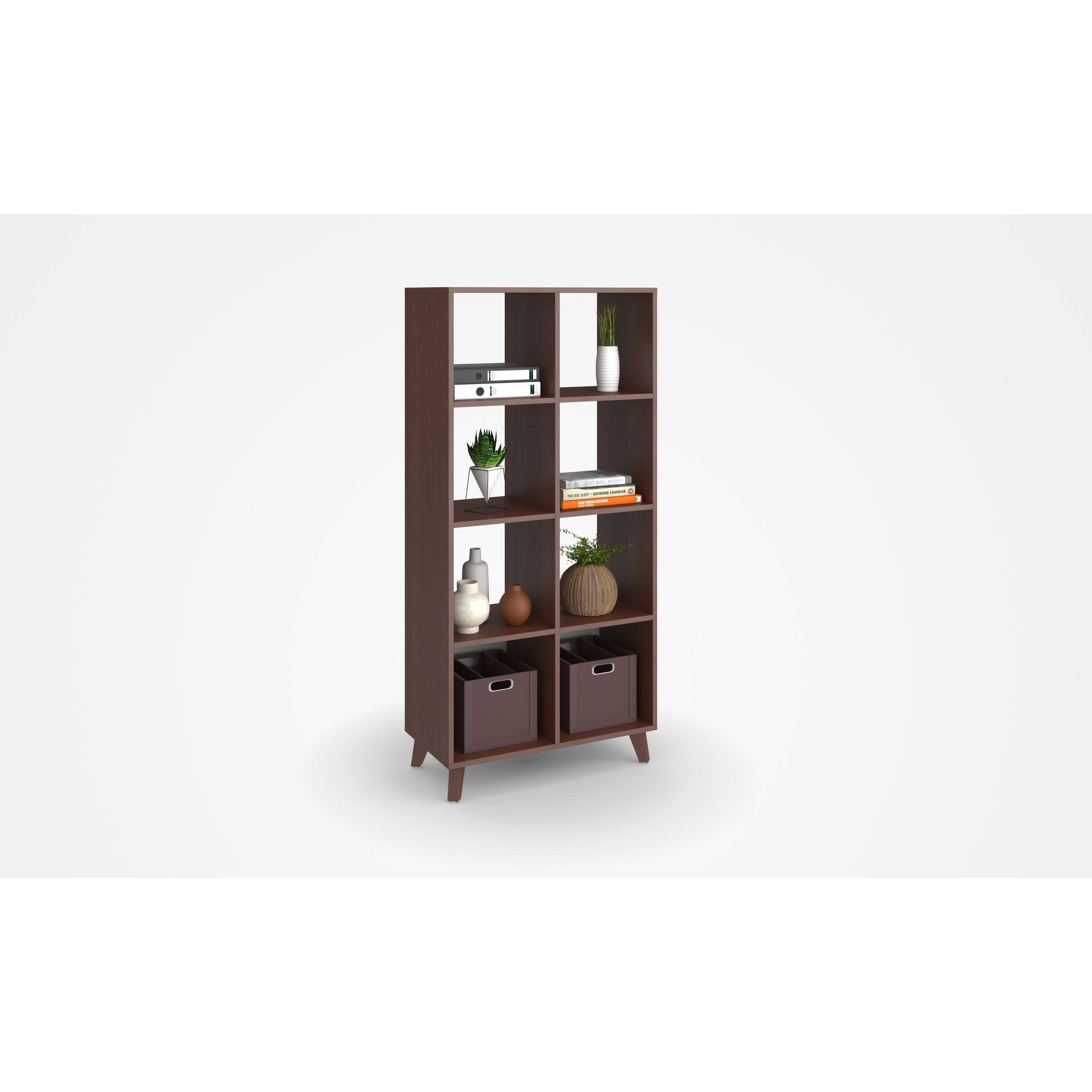 Teak Modern Cube Bookcase with Real Wood Feet O27601