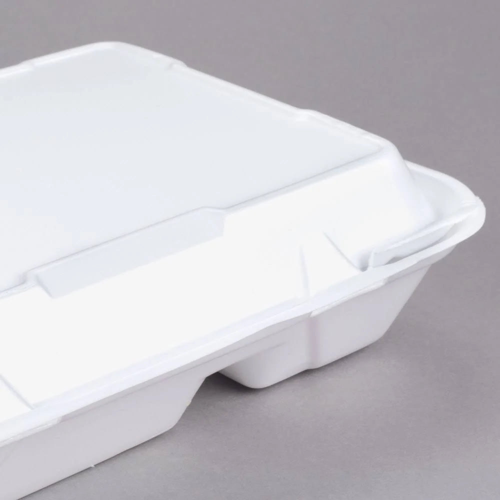White 2-Compartment Hinged Lid Foam Container A321