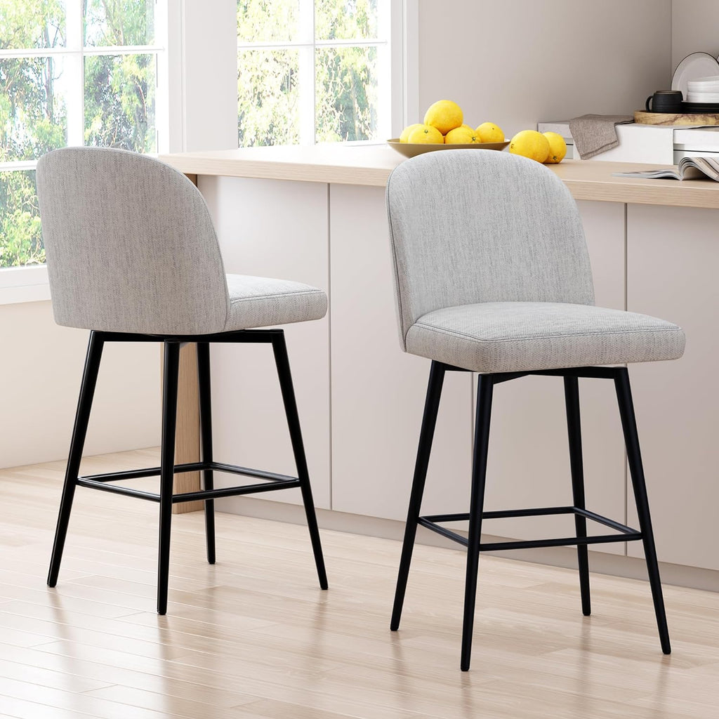 26 Inch Upholstered Swivel Barstools Set of 2 with Back and Metal Legs F168656