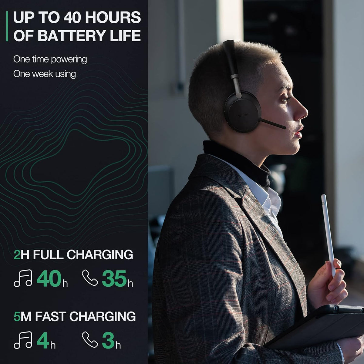 Black Bluetooth Wireless Headset with Microphone T632843