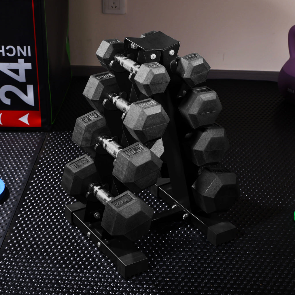 100LB Rubber Coated Hex Dumbbell Weight Set with A-Frame Rack C6503