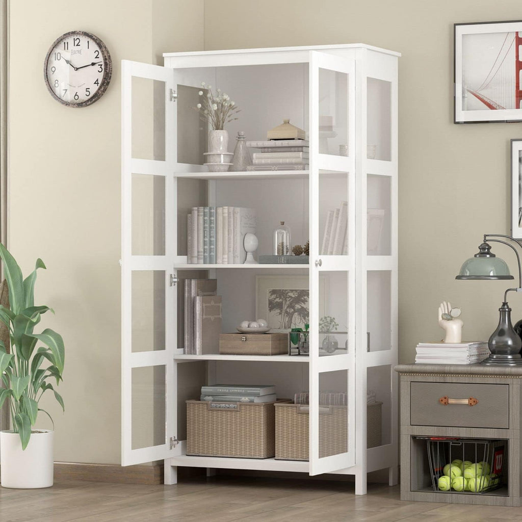 Tall Bookcase with Wide Shelves & Glass Doors, White V833