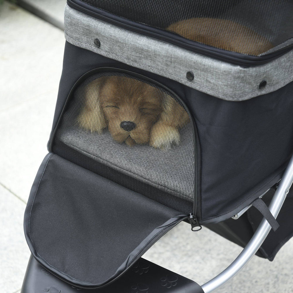 Grey Folding Pet Stroller with Adjustable Canopy R4868