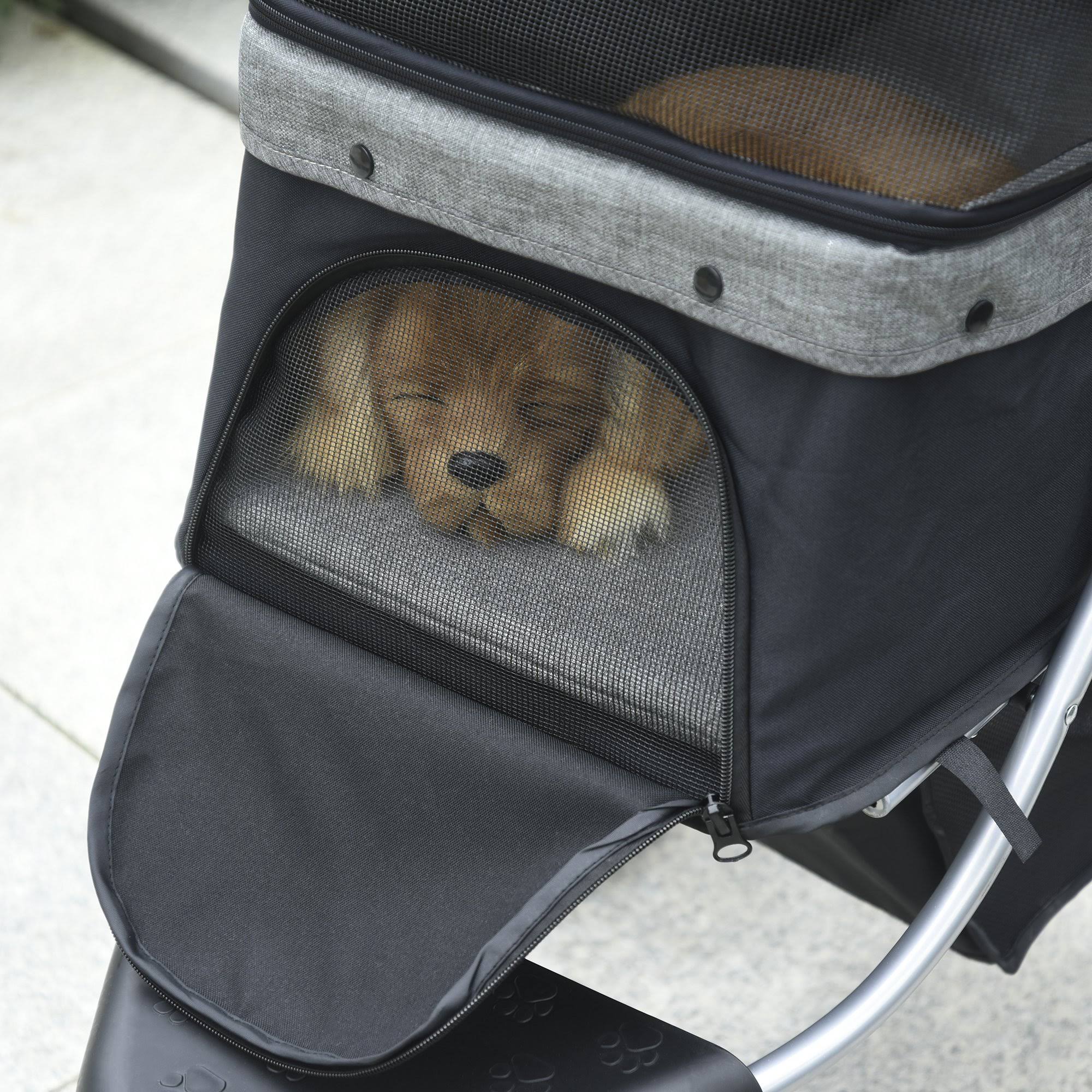 Grey Folding Pet Stroller with Adjustable Canopy R4868