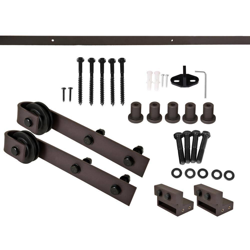 Weather Gray Stained Wood Interior Sliding Barn Door with Hardware Kit J625