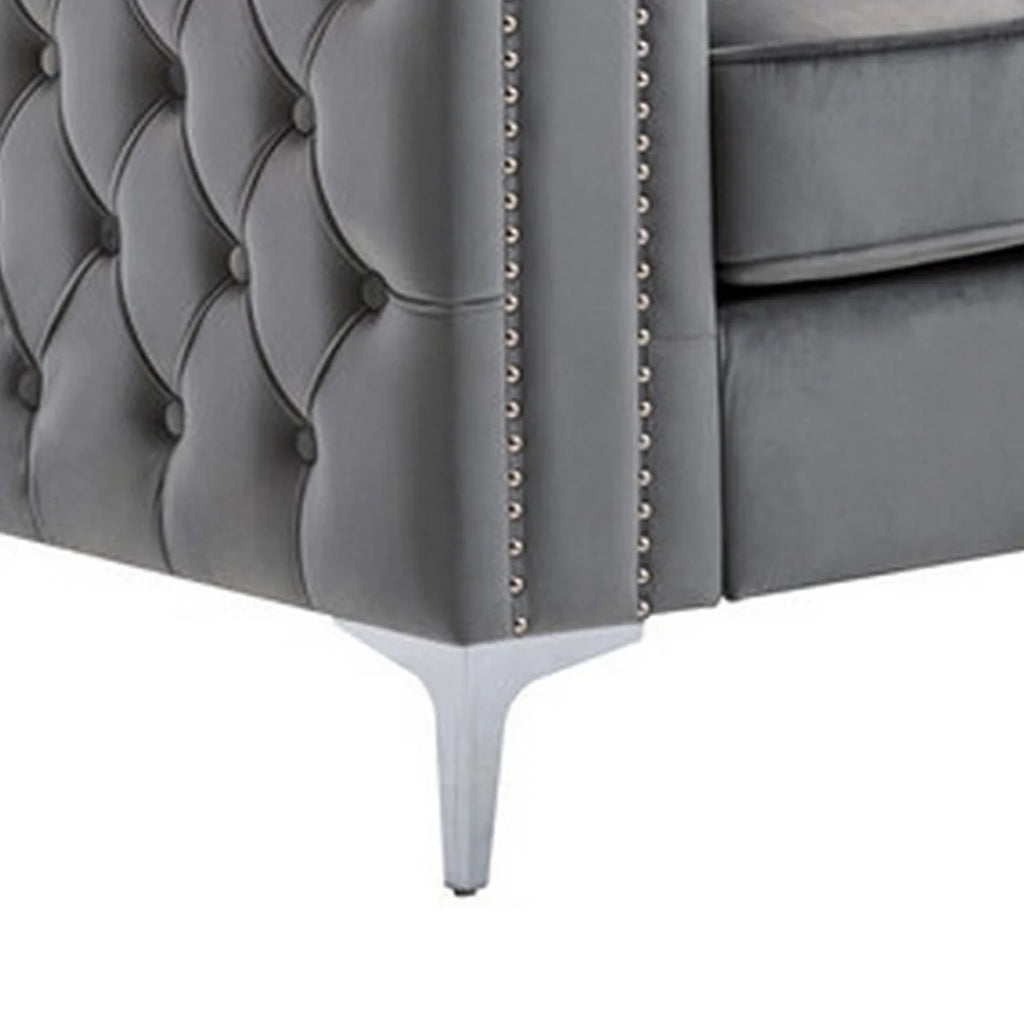 Gray Velvet Chesterfield Loveseat O430348
