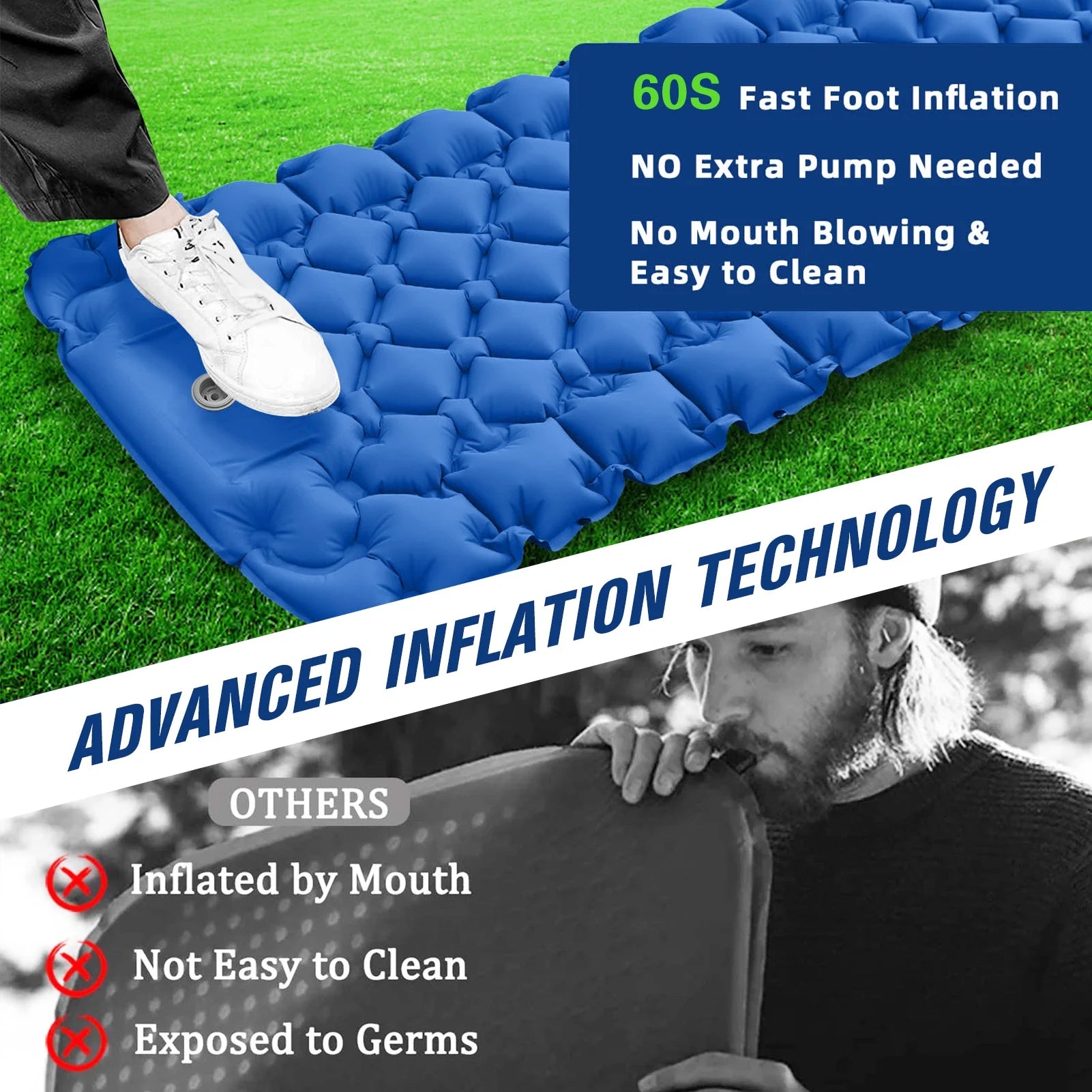 Lightweight Camping Mat with Air Pillow Waterproof Sleeping Pad E534