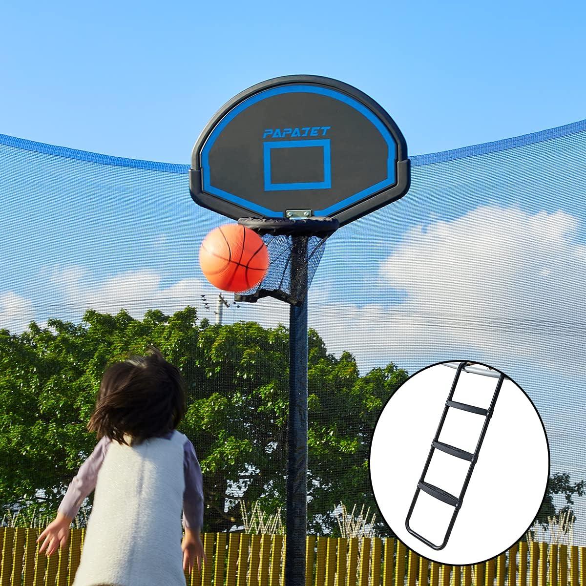 Trampoline Basketball Hoop & 3-Step Trampoline Ladder for Straight Pole, Pack of 2 B200655