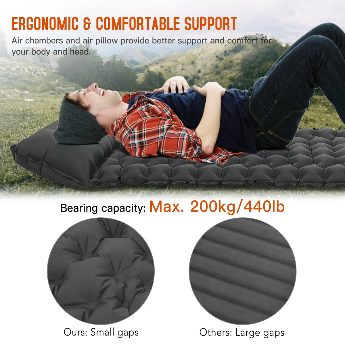 Ultralight Inflatable Camping Sleeping Pad with Built-in Pump N4261