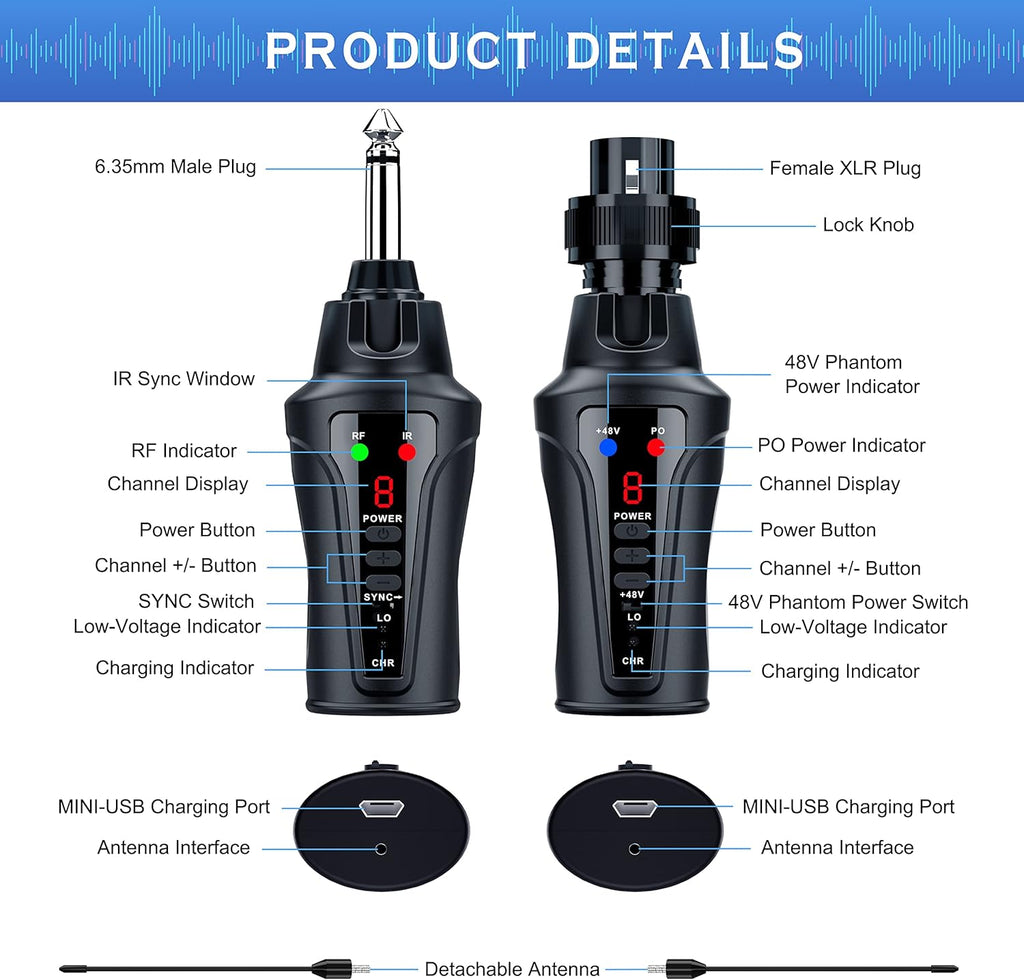 Wireless Microphone System with XLR Transmitter and 6.35mm Receiver G831306
