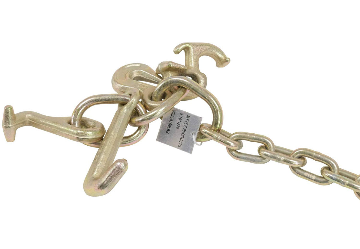 5/16" x 8' Long Shank J Hook Tow Chain with Grab Hook, 4700 lbs WLL, Pack of 2 M90007