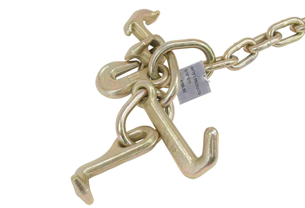 5/16" x 8' Long Shank J Hook Tow Chain with Grab Hook, 4700 lbs WLL, Pack of 2 M90007