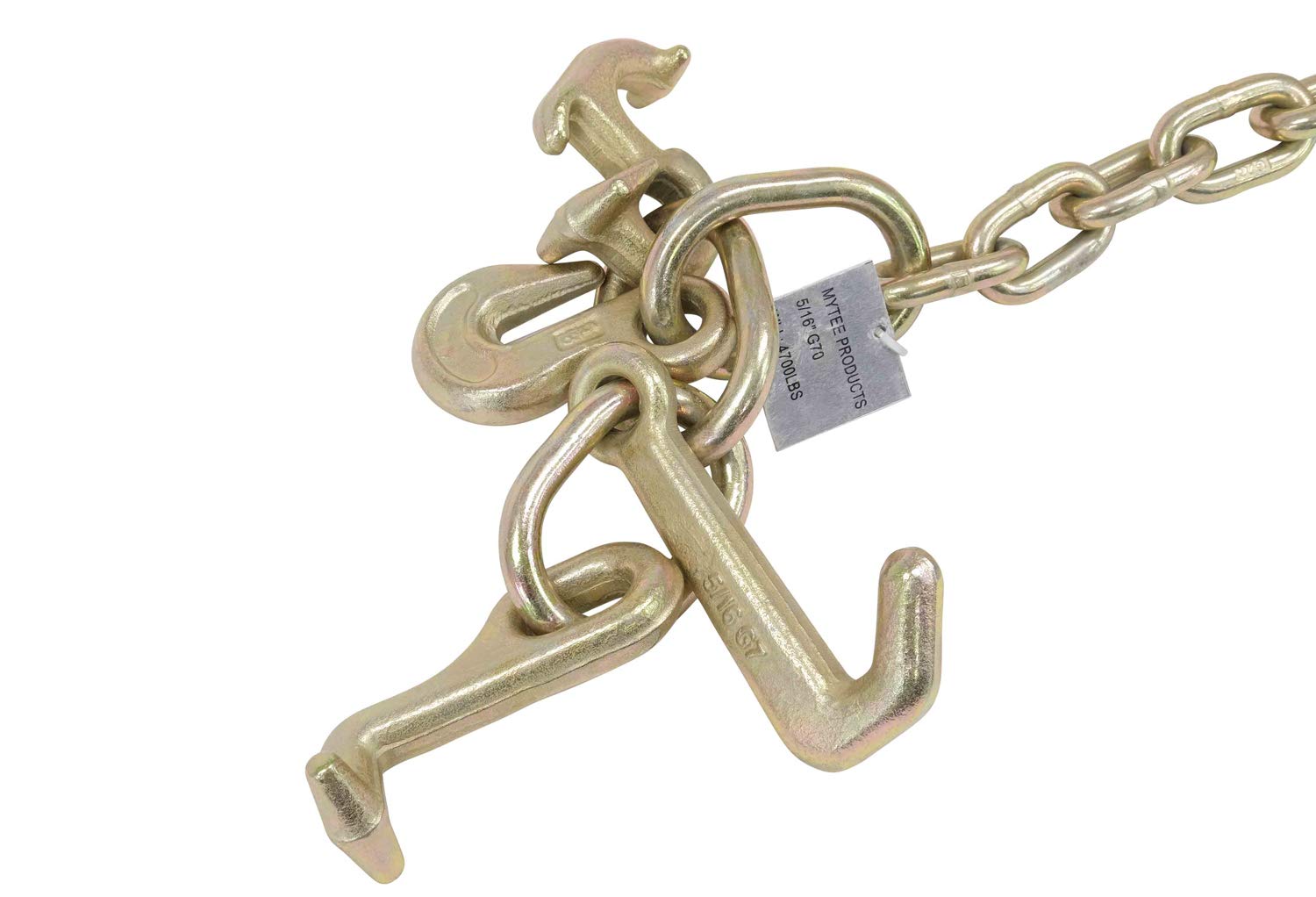 5/16" x 8' Long Shank J Hook Tow Chain with Grab Hook, 4700 lbs WLL, Pack of 2 M90007