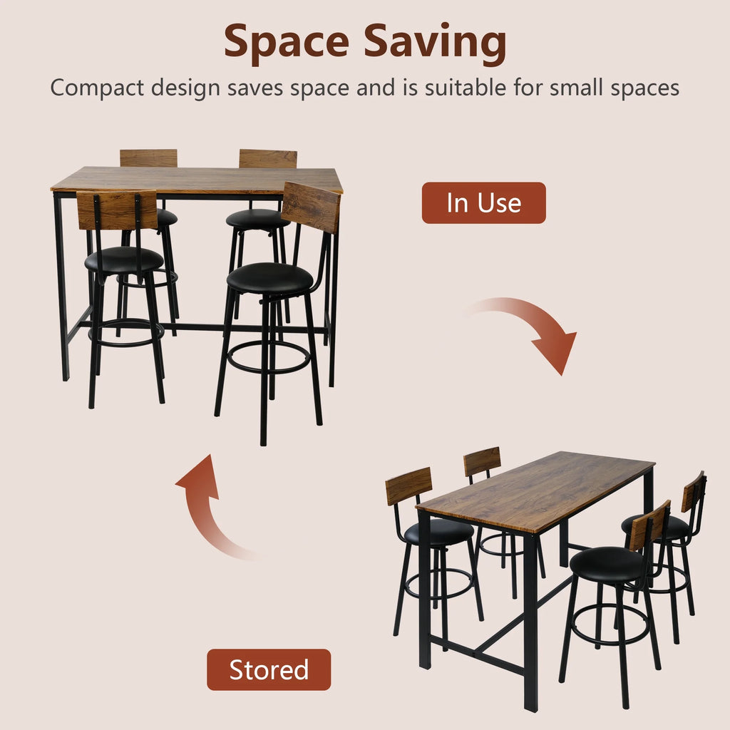 Rustic Brown PU Upholstered Bar Table Set of 4 with 4 Stools D57192