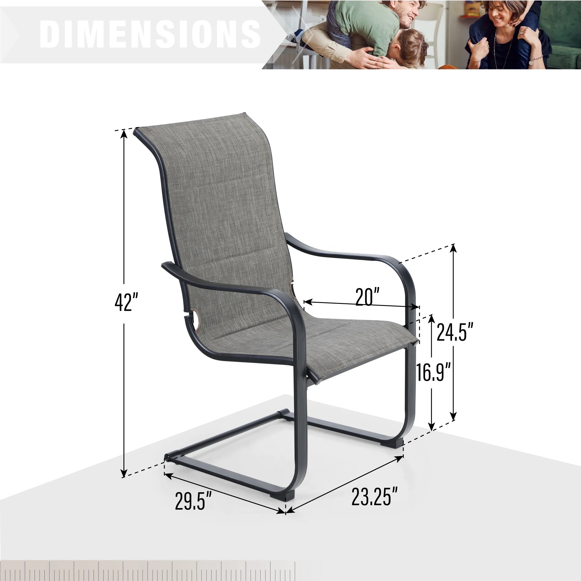 Black&Gray Outdoor Patio Dining Chairs with Padded Seat and Back M4045