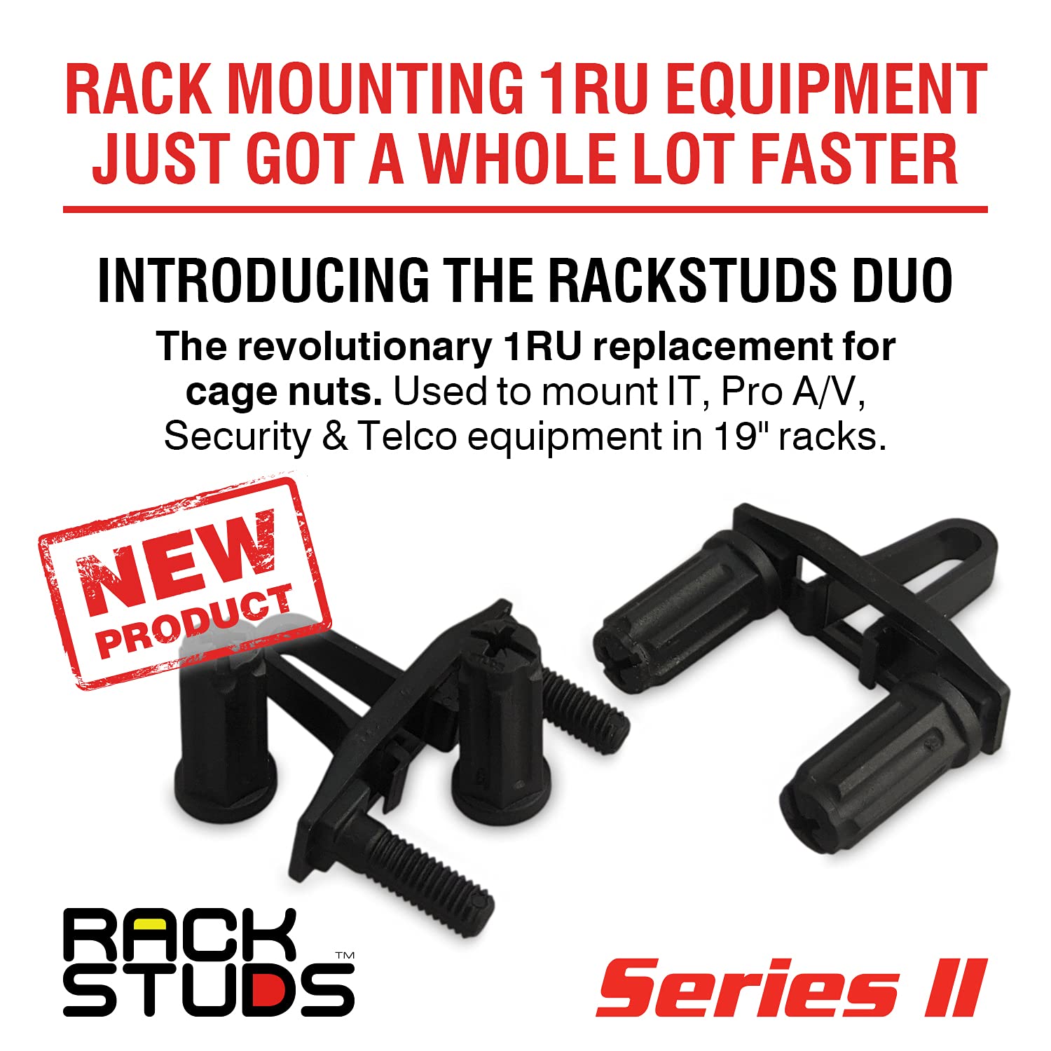 1RU 19 Rack Mount Solution with Square Punched Vertical Rails, 50-Pack X2545