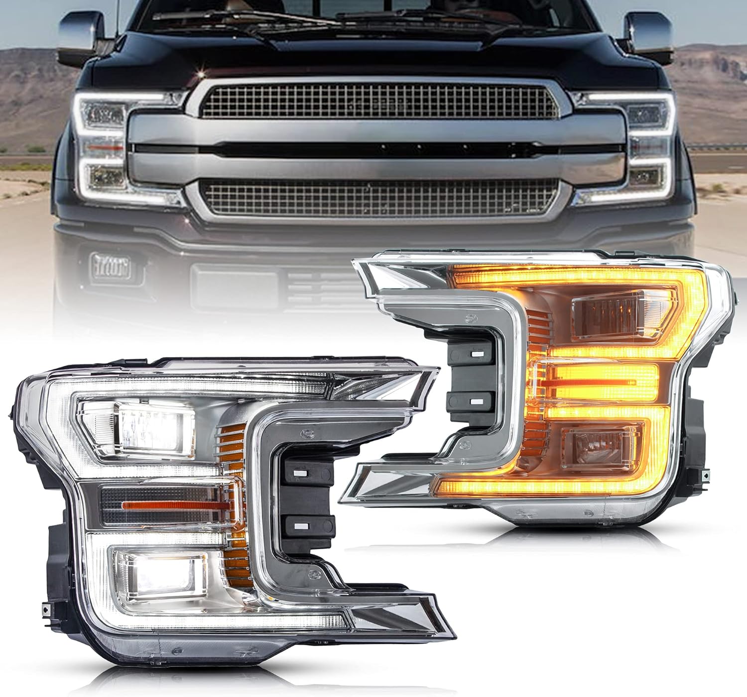 Black Housing LED Headlights with Sequential Turn Signal E4944