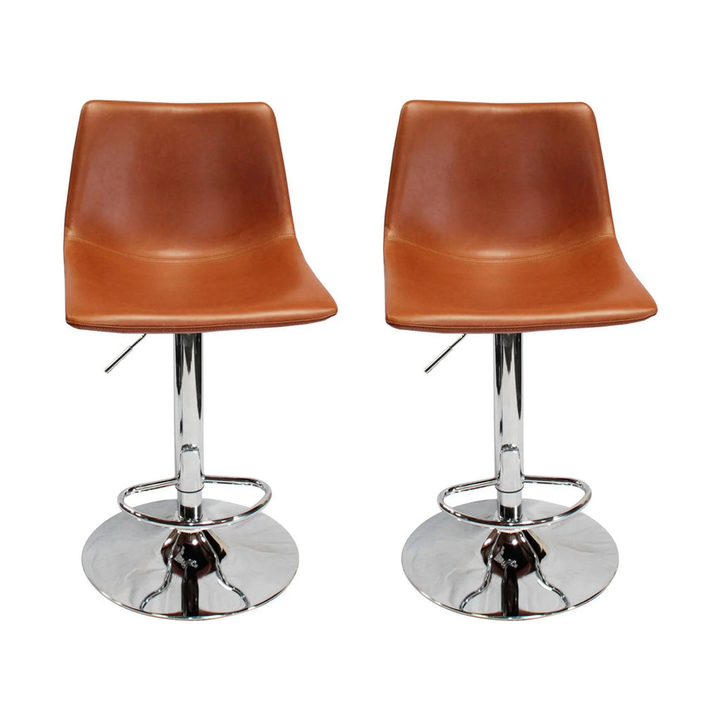 Faux Leather Adjustable Swivel Bar Stool Tan (Set of 2) H3883