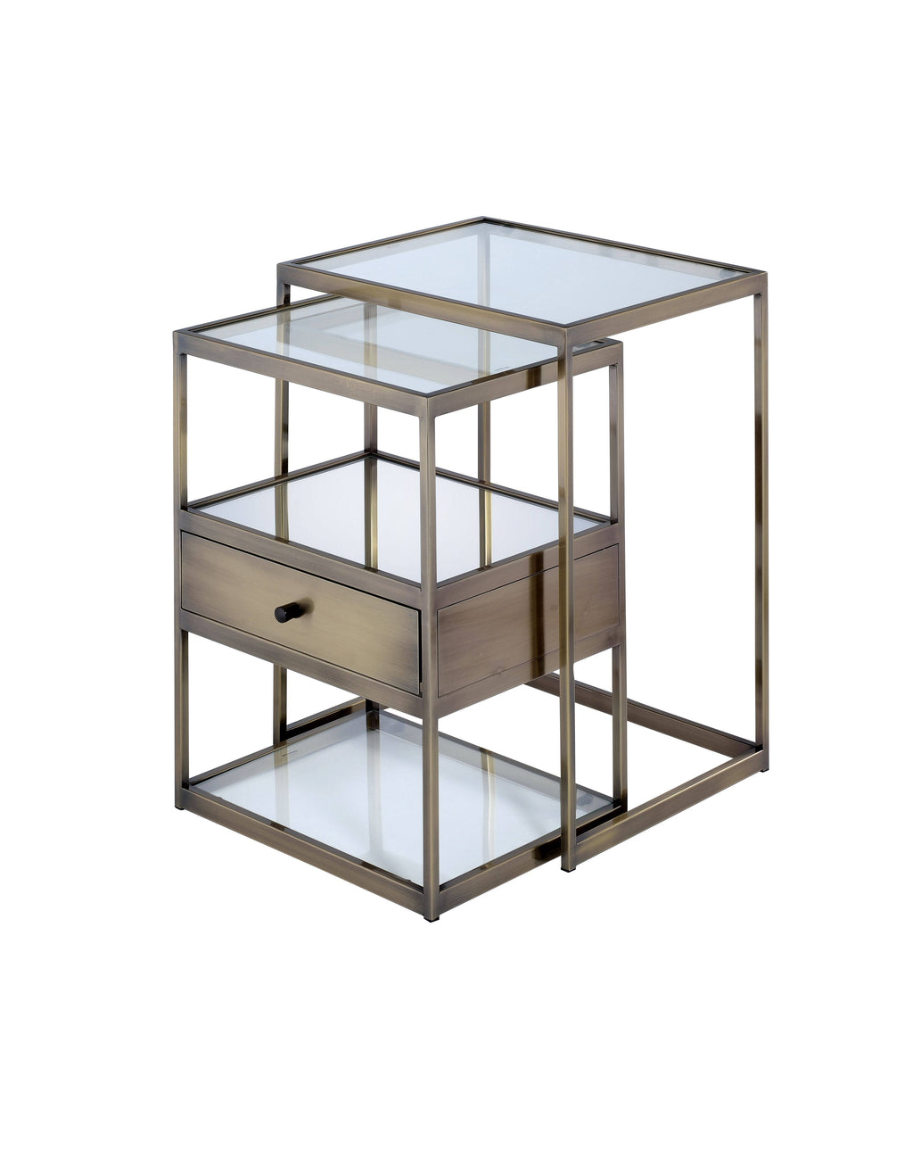 2 Piece Nesting Tables Set Antique Brass Clear Glass O785044