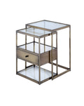 2 Piece Nesting Tables Set Antique Brass Clear Glass O785044