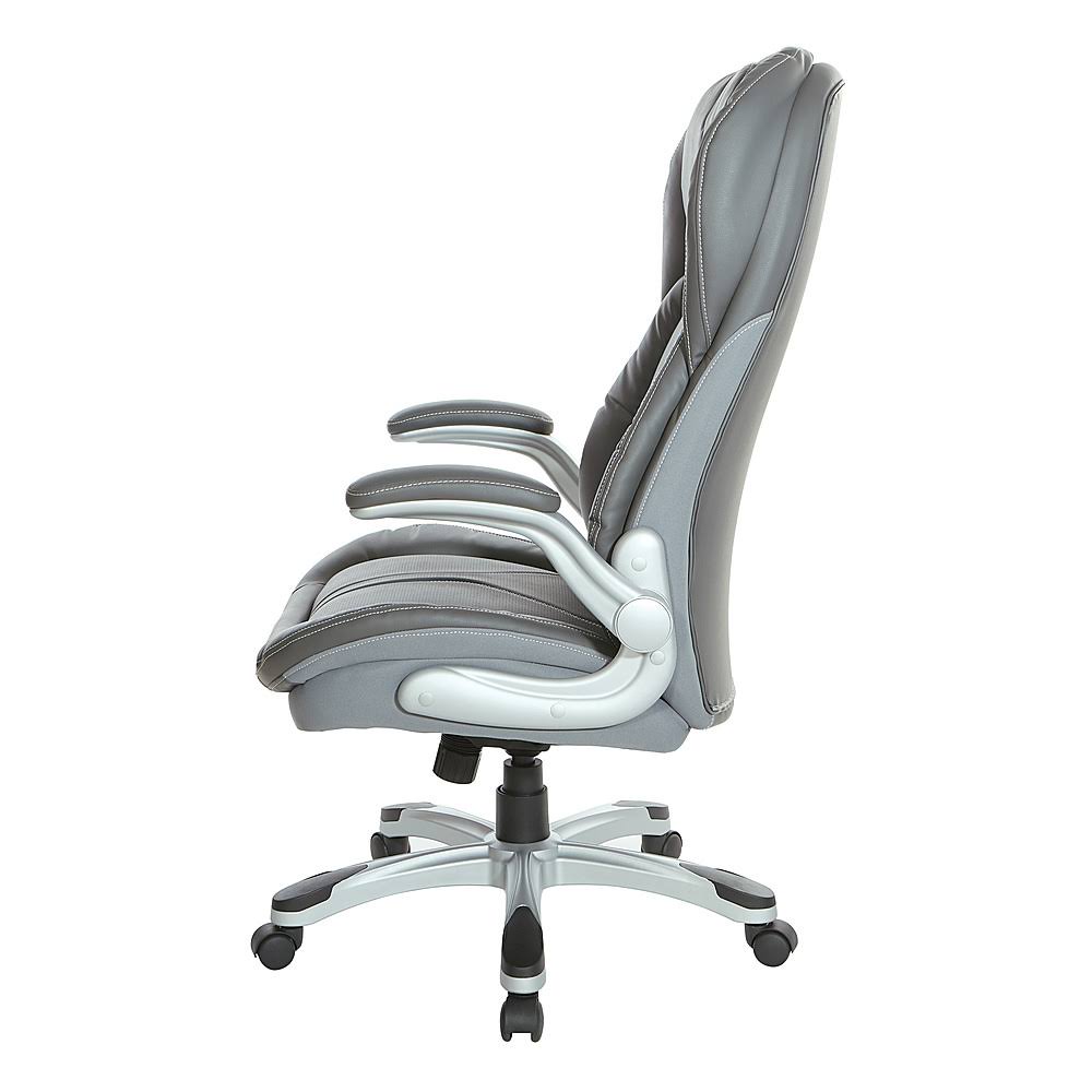 Grey Bonded Leather Executive Chair with Flip Arms Q359230