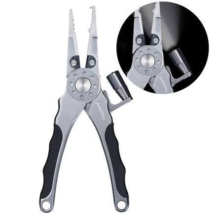 Lighted Aluminum Fishing Pliers with Tungsten Carbide Braid Cutters and LED Bulb J597