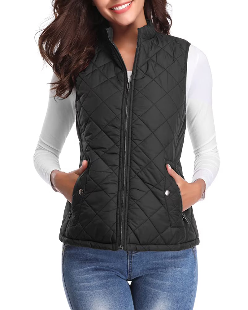 Black Quilted Zip Padded Vest H935710